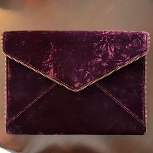 Rebecca Minkoff Leo clutch. Velvet suede, purple.